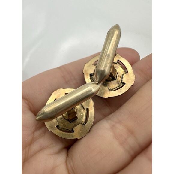 Vintage Blue Glass Cabochon Gold Plated Cuff Links by Hadley - Picture 6 of 6